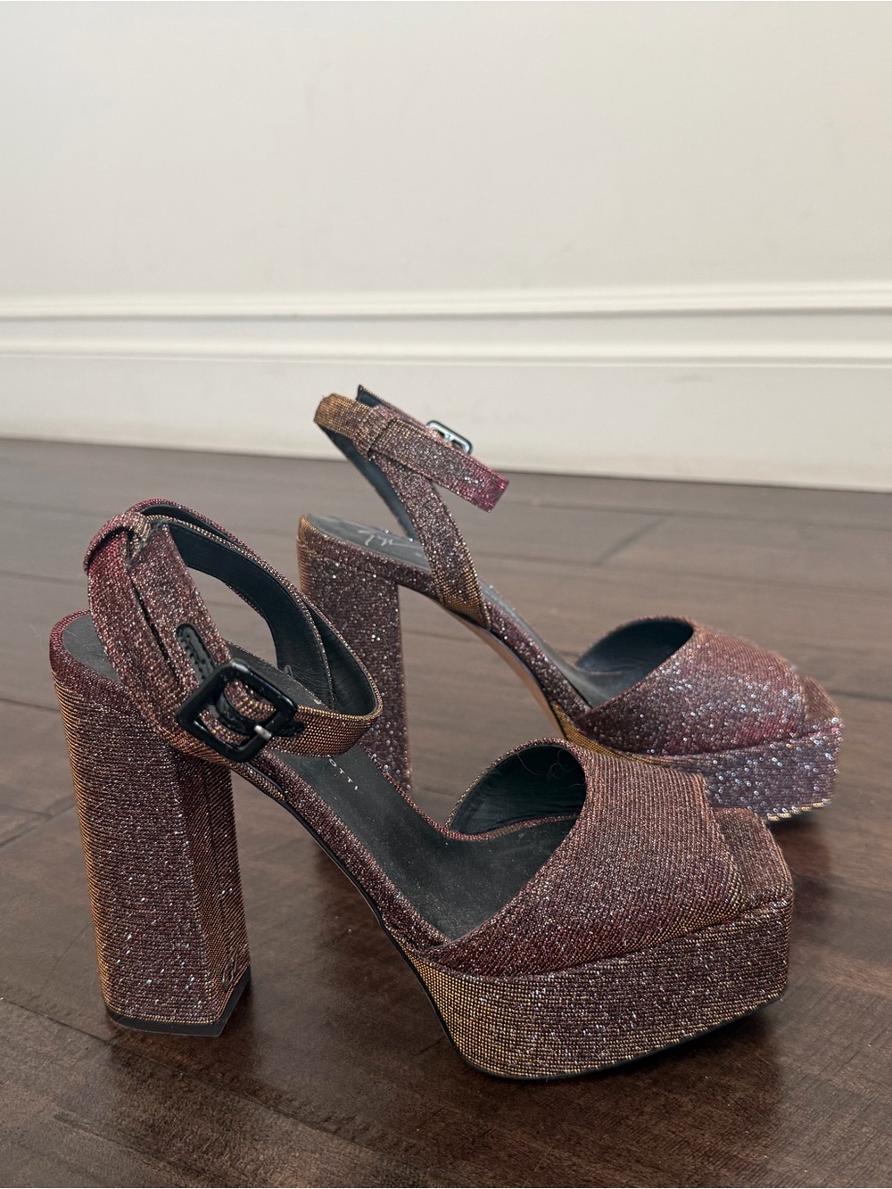 Giuseppe Zanotti Rose Gold Glitter Platform Block Heels